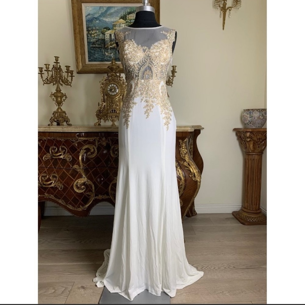 White & Gold floor length gown!